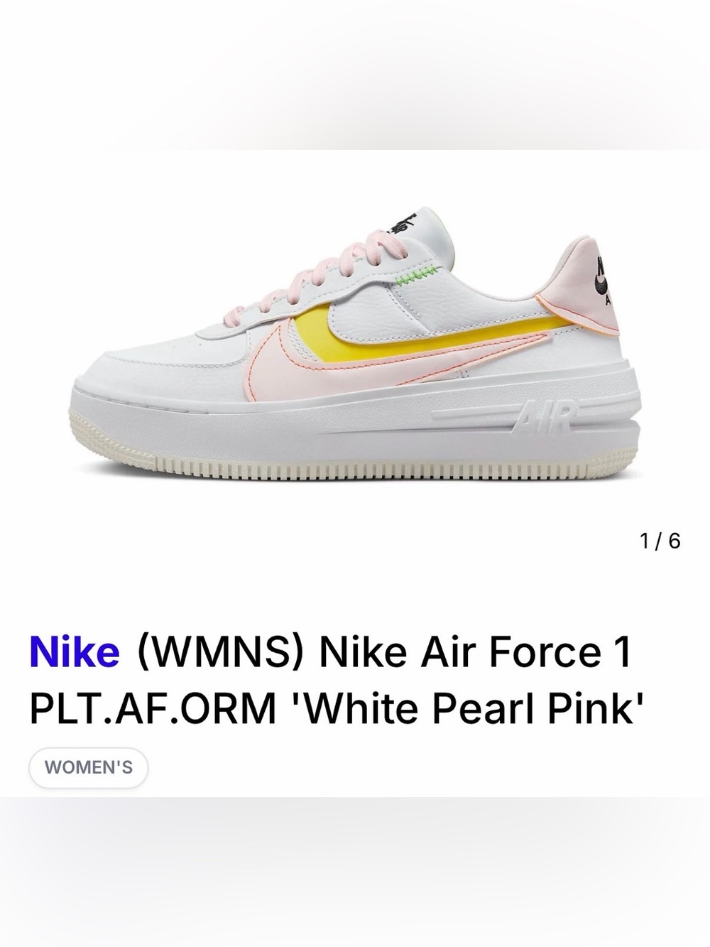 Nike Women's White Sneakers with Pink and Yellow Accents